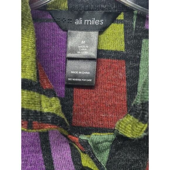 ALI MILES Jacket Blazer Swing 3/4 Sleeve Geometric Print Artsy Button Front Med. - Picture 3 of 6